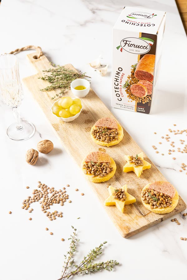 Mezzelune di Cotechino con Polenta e Lenticchie
